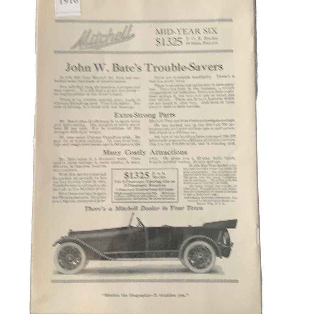 Vintage 1916 Mitchell John W Bates Trouble Savers Ad Advertisement